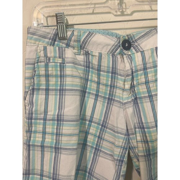 O'Neill Shorts Ocean Blue White Plaid Bermuda 100% Cotton Sz 5 Beachy Coastal - Picture 3 of 10
